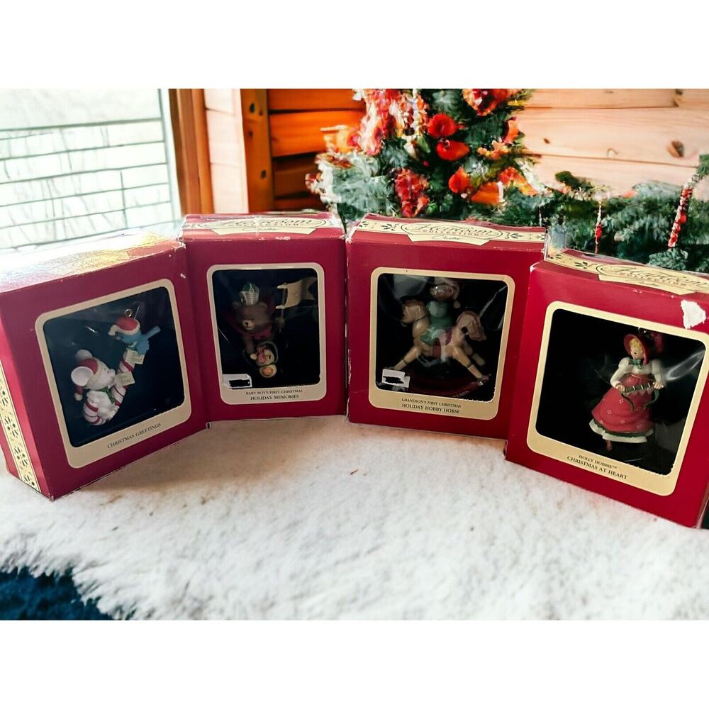 Lot of 4 Vintage 90s Carlton Heirloom Christmas Ornaments Candy Cane Bear Horse